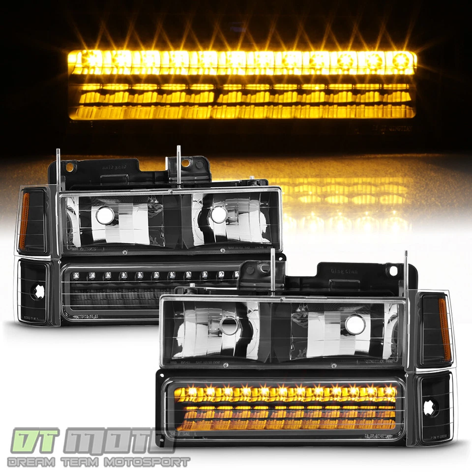 1994-1999 Chevy C/K Black Headlights+SMD LED Bumper+Altezza Tail Lights L+R Set - Image 3 of 4