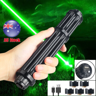 10 W High Power Green Laser Pointer Pen USB Charging Visible Light with 5 Caps