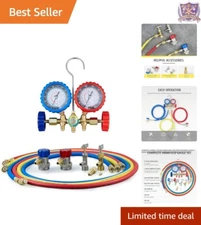 Durable AC Manifold Gauge with Color-Coded Hoses - R134A, R12, R22 Compatible