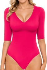 Women's Half Sleeve V Neck Bodysuit Stretchy Slim Fit Daily Wear Top