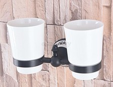 Toothbrush Holder Double Wall Mount Ceramic Cup Accessory Oil Rubbed Bronze