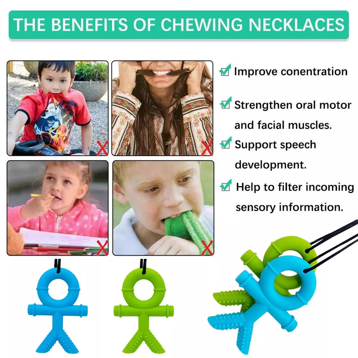 Chewelry Sensory Fish Shape Chew Necklace Pendant Textured Stim Jewellery  Chewy Chewable ASD Autism Fiddle Therapeutic ADHD