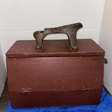 Vintage Wood Shoe Shine Box w/ Cast Iron Foot Rest