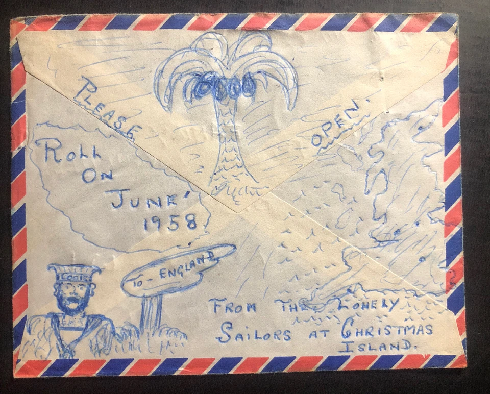 1958 HM barco Cook Marina Británica en cubierta de isla de Navidad a Londres Inglaterra Foto 2 de 2