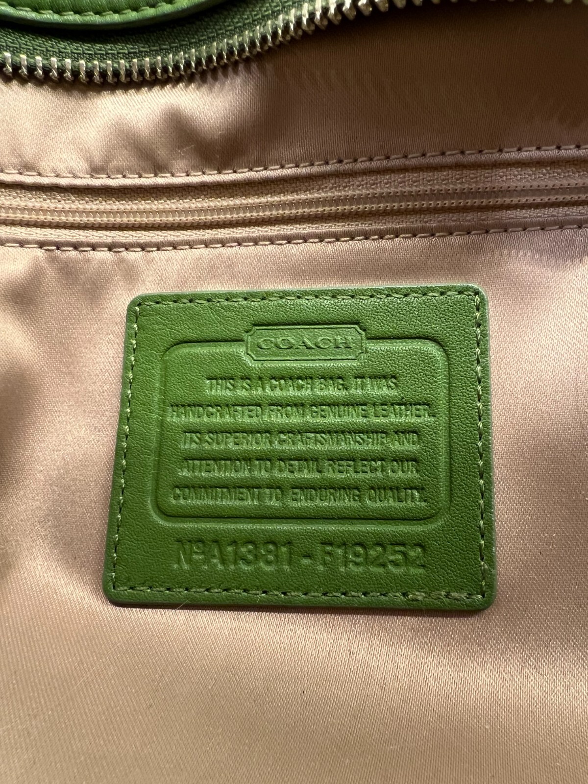 Coach Gallery Leather Zipper Tote Shoulder Bag / Purse Green eBay