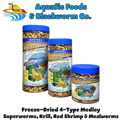 4-Type Medley -- Freeze Dried Superworms, Krill, Red Shrim & Mealworms