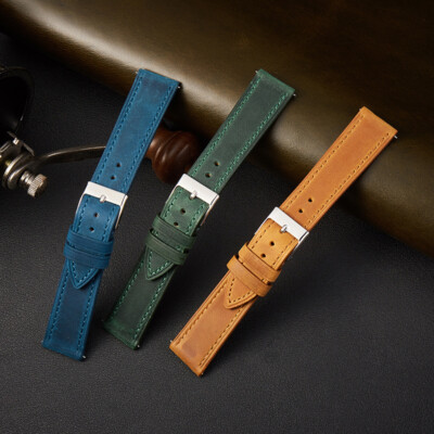 Premium Genuine Leather Watch Straps Mens Wristband Quick Release 18 20 22mm