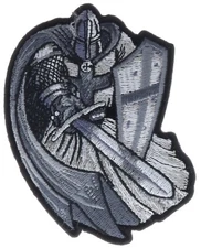 Silver Gray Black Knight Crusader Sword Helmet Shield 4 Inch Patch IV6363 F3D34W