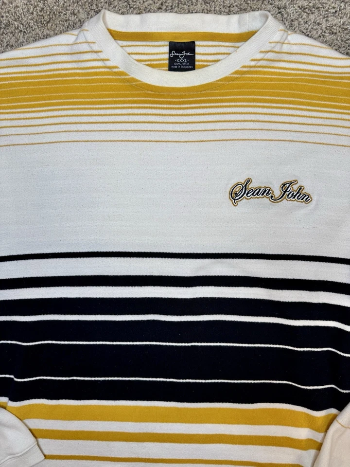Vintage Sean John Size 3XL Pullover Sweater Striped Hip Hop Crewneck Y2K Logo - Image 2 of 4