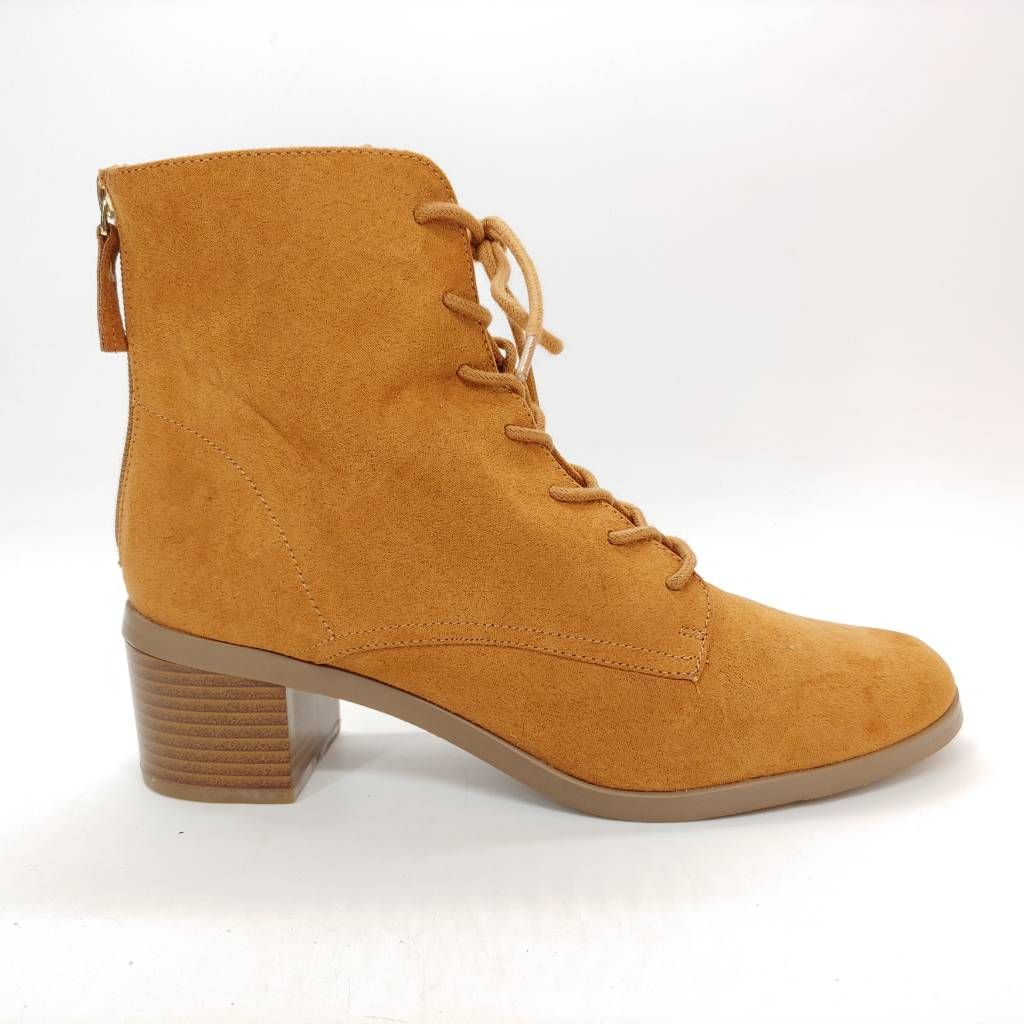 LOFT Womens Ankle Boots Booties Brown Stacked Heels Almond Toe Zip