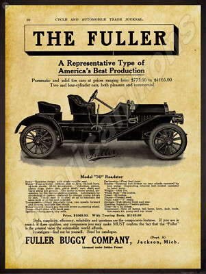 1911 Fuller Buggy Co. New Metal Sign: Model 30 Roadster Auto - Jackson, Michigan