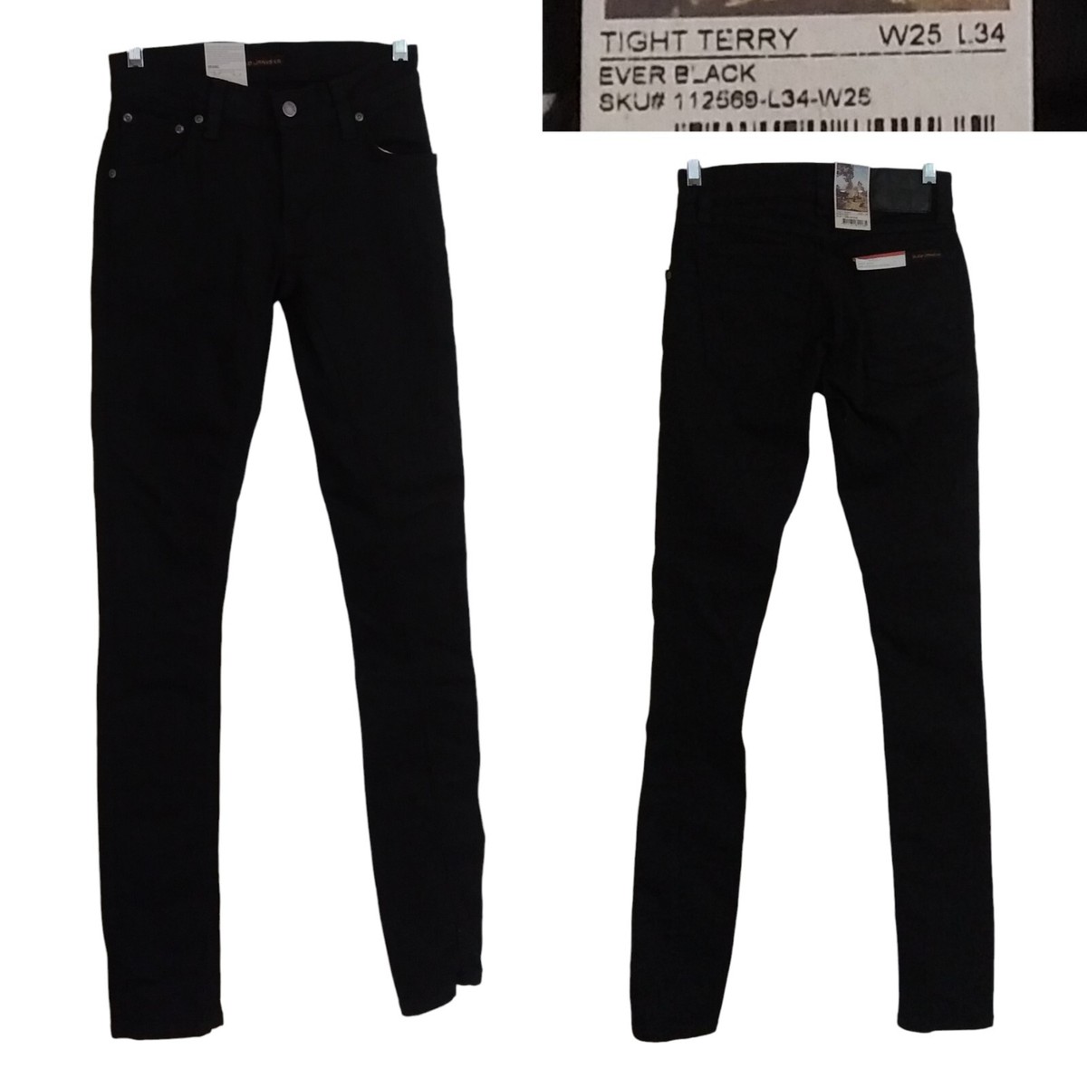 NEW Nudie Jeans Ever Black Tight Terry Skinny Organic Cotton 25X34 Rare  Size!