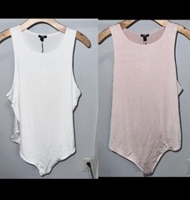 Express Body Contour White / Light Pink Sleeveless Bodysuits Size XL NWT 