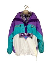 5th AVENUE Retro Ski Snow Jacket Vintage 80s 90s Purple Teal Women's UK 12/14