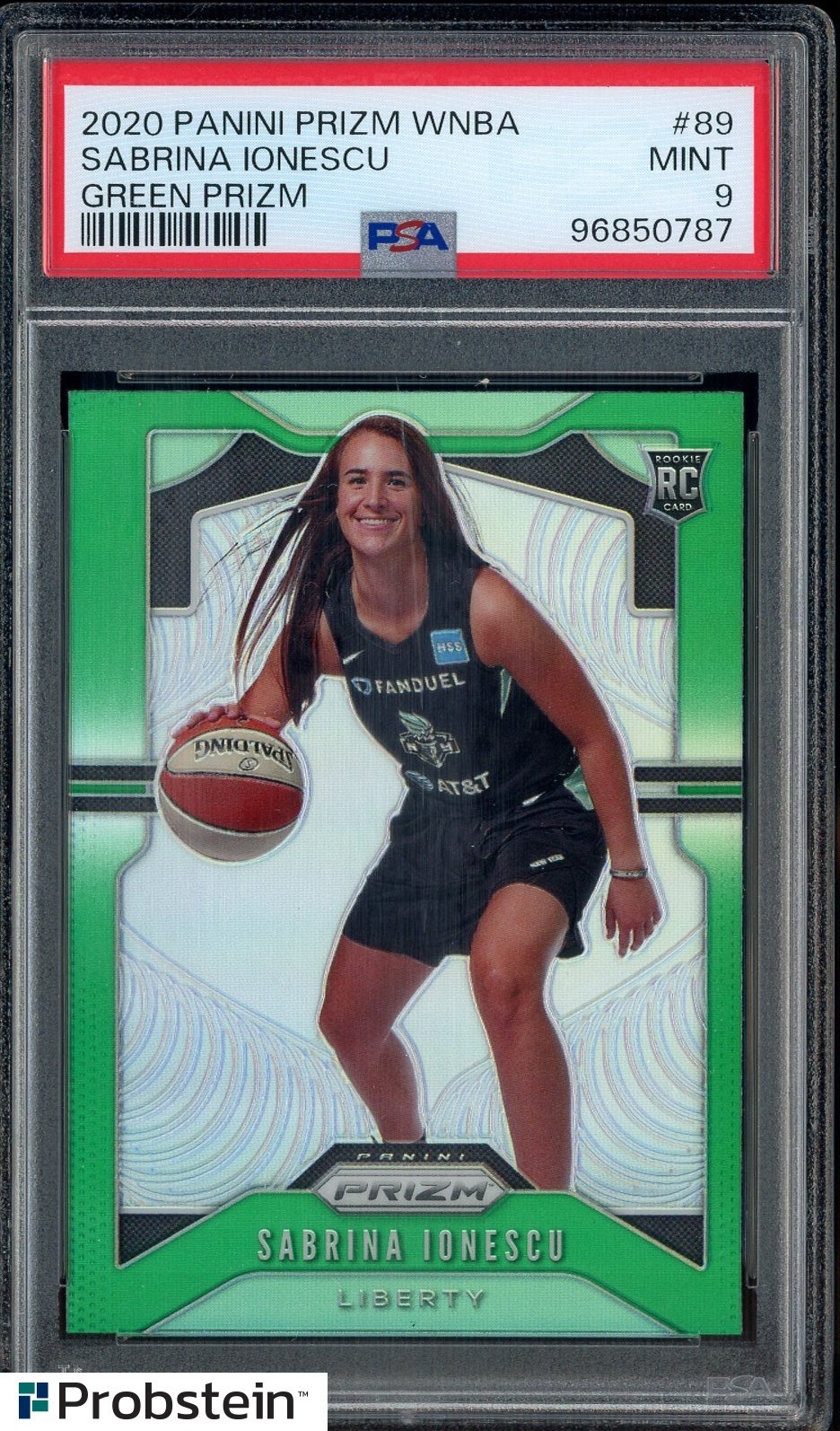 2020 Panini Prizm WNBA Green Prizm #89 Sabrina Ionescu RC Rookie PSA 9