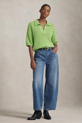Neu ZARA Vintage Style Strick Oversize Polo Shirt Top Lindgrün Retro Gr. L 