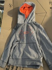 UNDER ARMOUR PULLOVER THREADBORNE HOODIE SWEATSHIRT - GRAY/ORANGE - YOUTH SMALL