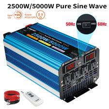 2500W 5000W Pure Sine Wave Power Inverter 12V to 110V With 2AC  Remote Control