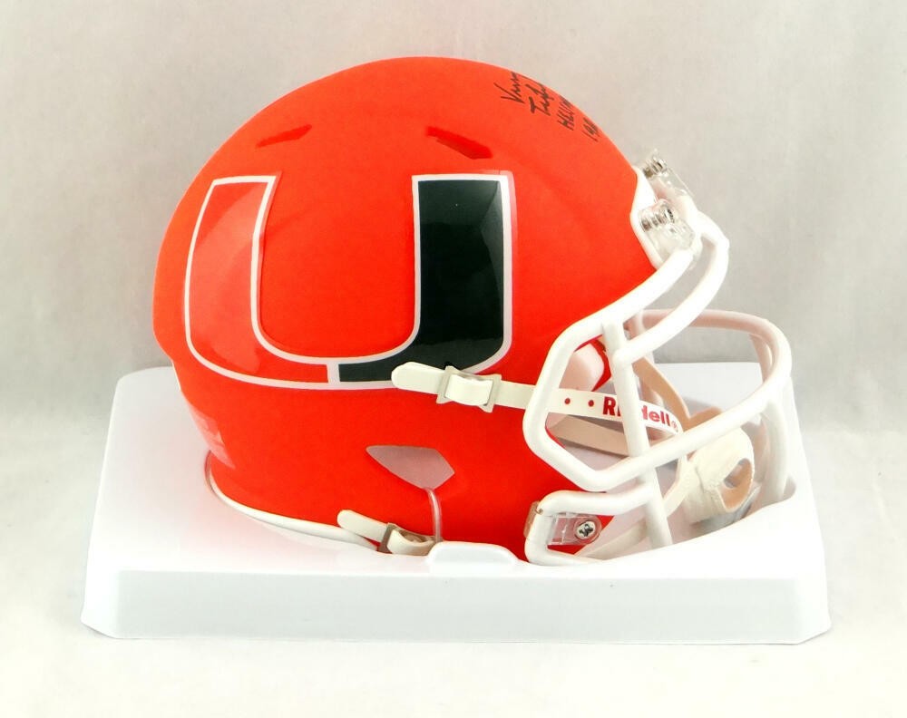 Vinny Testaverde Autographed Signed Miami Hurricanes Hurricanes AMP Speed Mini Helmet w/ Insc - JSA W Auth 