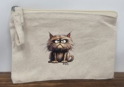 New Grumpy Cat Beige Canvas Zipper Bag Coin Purse Cosmetic Pouch
