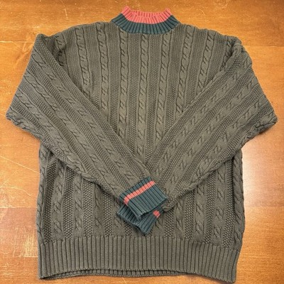 VINTAGE Eddie Bauer Sweater Mens Extra Large Green Cable Pullover