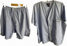 Vintage Andhurst Striped Pjs Pajamas Blue White Set Shorts Top Men's Sz XL Sleep