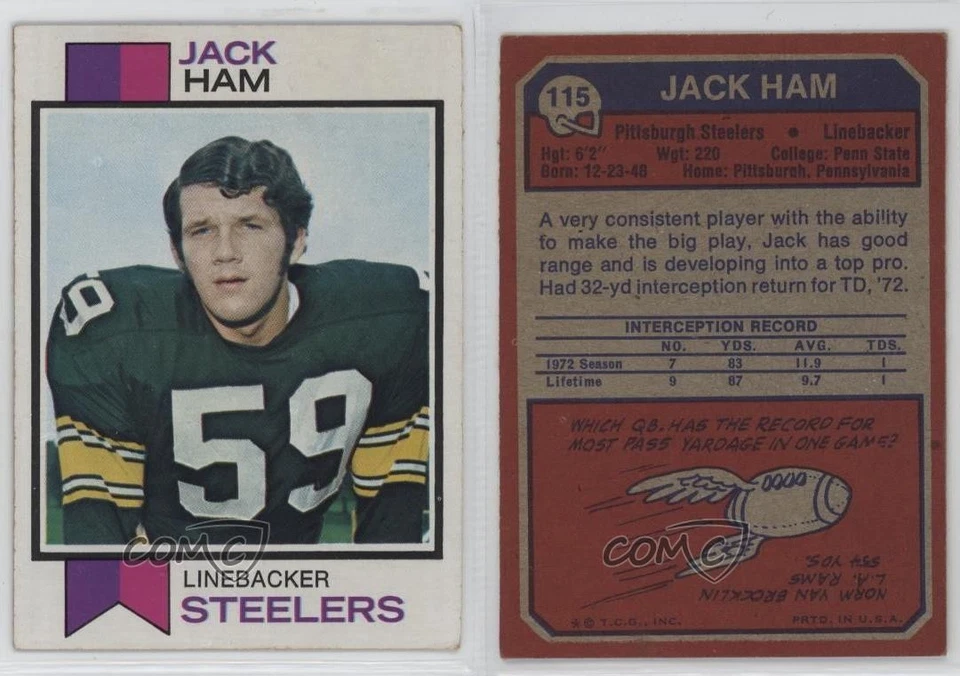 1973 Topps Jack Ham #115 Rookie RC HOF - Image 3 of 3