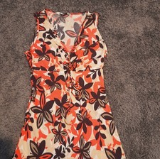 Freemans Today's Woman Brown & Coral Midi Dress, Sleeveless, V-neck, Size UK 10