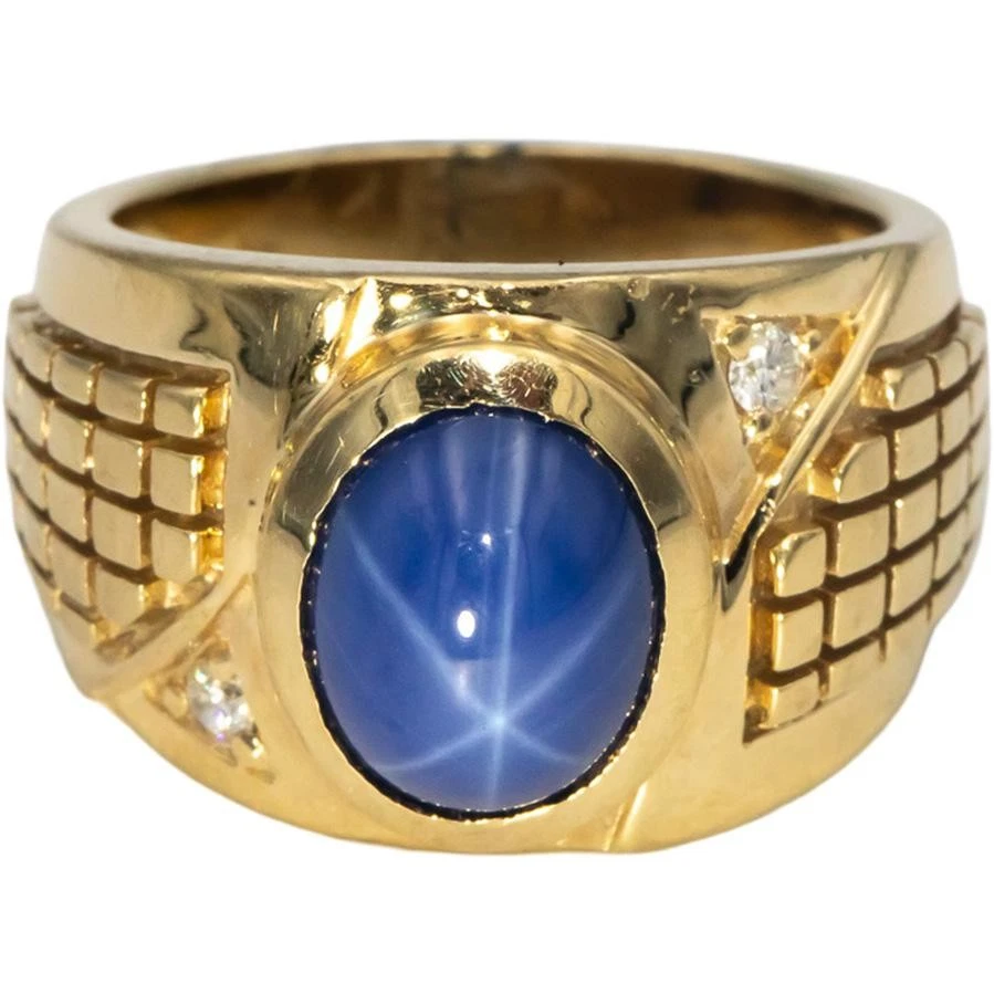 10k Yellow Gold 0.06CT VS Diamond & Synthetic Star Sapphire Ring Size 6.5