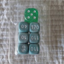 CCG Dice Set D6 Plastic Opaque Numbers Dots Green Blue 7pcs