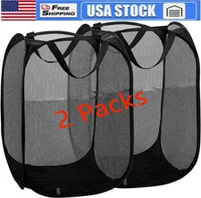 Laundry Bag Mesh Basket Foldable Mesh Popup Hamper Portable Lightweight Home*=&&