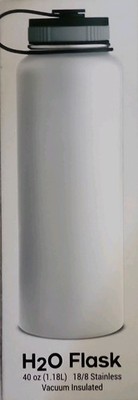 H2O Flask 40 oz Stainless Steel Vacuum Insulated Water Bottle White Twist Lid