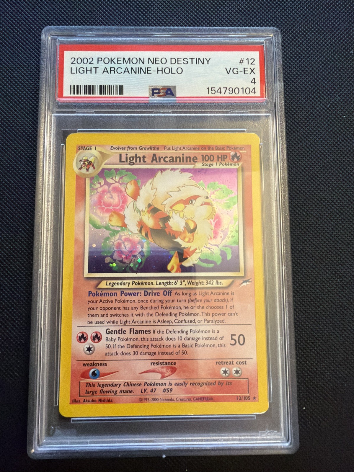 LIGHT ARCANINE HOLO 12/105 NEO DESTINY POKEMON PSA 4