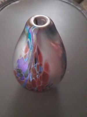  Maytum Studio Art Glass Iridescent Aurene Pear Shaped Bud Vase 1986 Hand Blown 