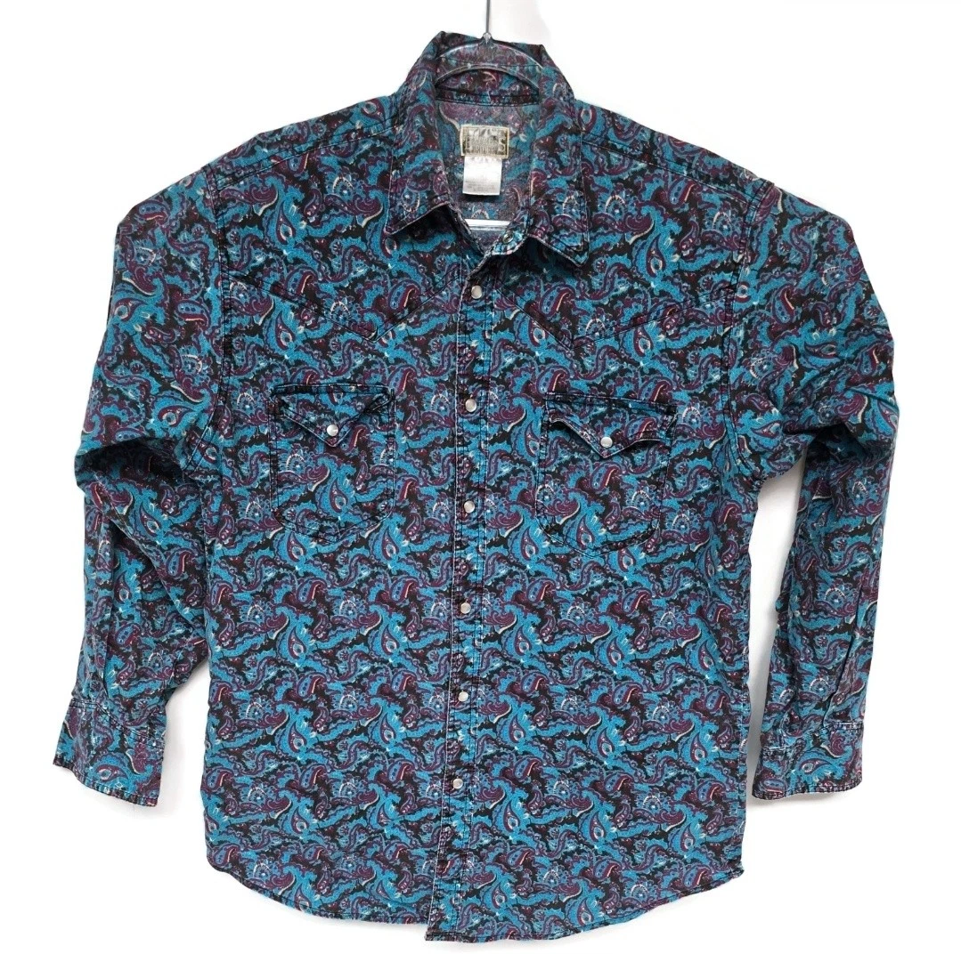 Vintage 1990s 100% Cotton Western Express White Snap Western Shirt – S – 23 Plus