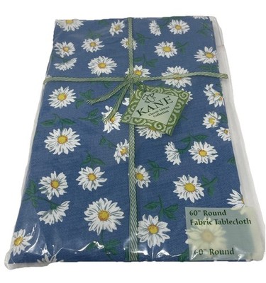 Kane Classic Linens 60  Round Blue Daisy Floral Tablecloth NWT Vintage Style