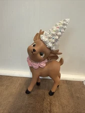 Sweet Treats Christmas Reindeer with Pastel White Meringue Tree Hat Figure