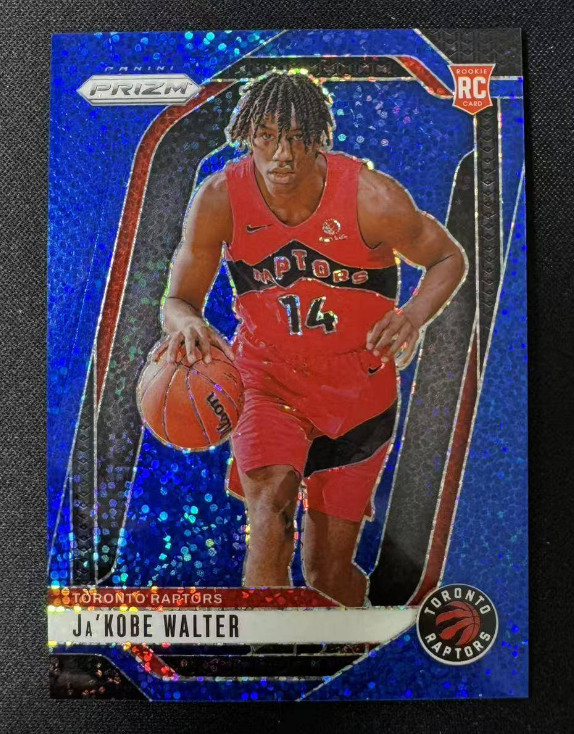 JaKobe Walter 2024-25 Panini Prizm 028/144 Blue Sparkle RC Raptors #223