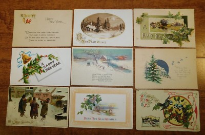 22) different- Happy New Year Postcards (100 Years Old)  (1907-1928) lot #1862