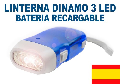 DINAMO 3 LEDS BATERIA RECARGABLE SIN PILAS ANTORCHA LUCES AZUL | eBay