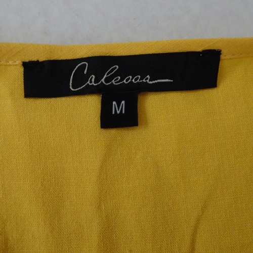 Calessa Embroidered Tunic Top Women's Size M Yellow Loose Fit V-Neck - Picture 6 of 8
