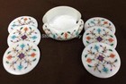 Marble coaster Set semi precious stones inlay Handmade Work