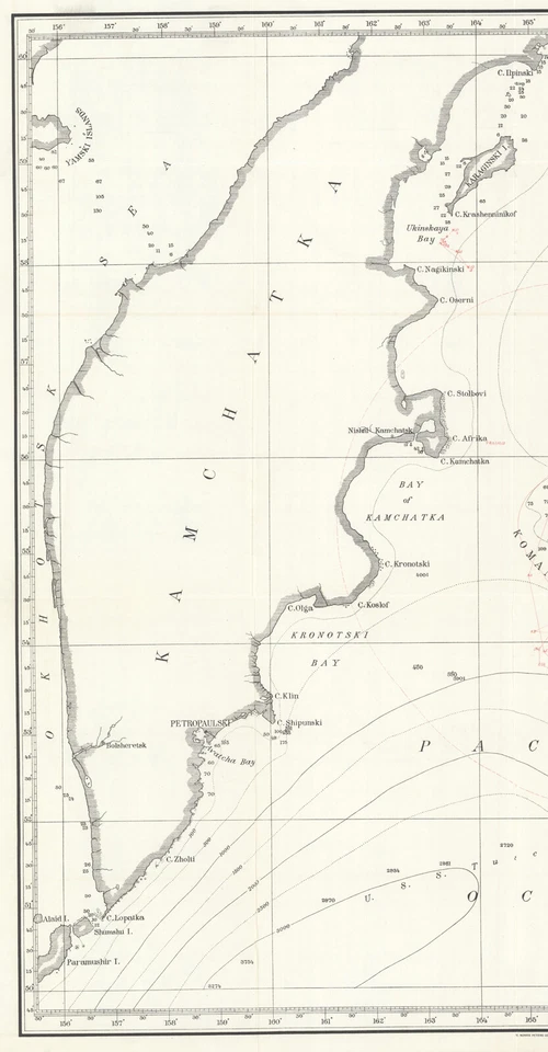 Mapa de la parte occidental del mar de Bering de 1901 - Islas Komandorski Foto 3 de 3