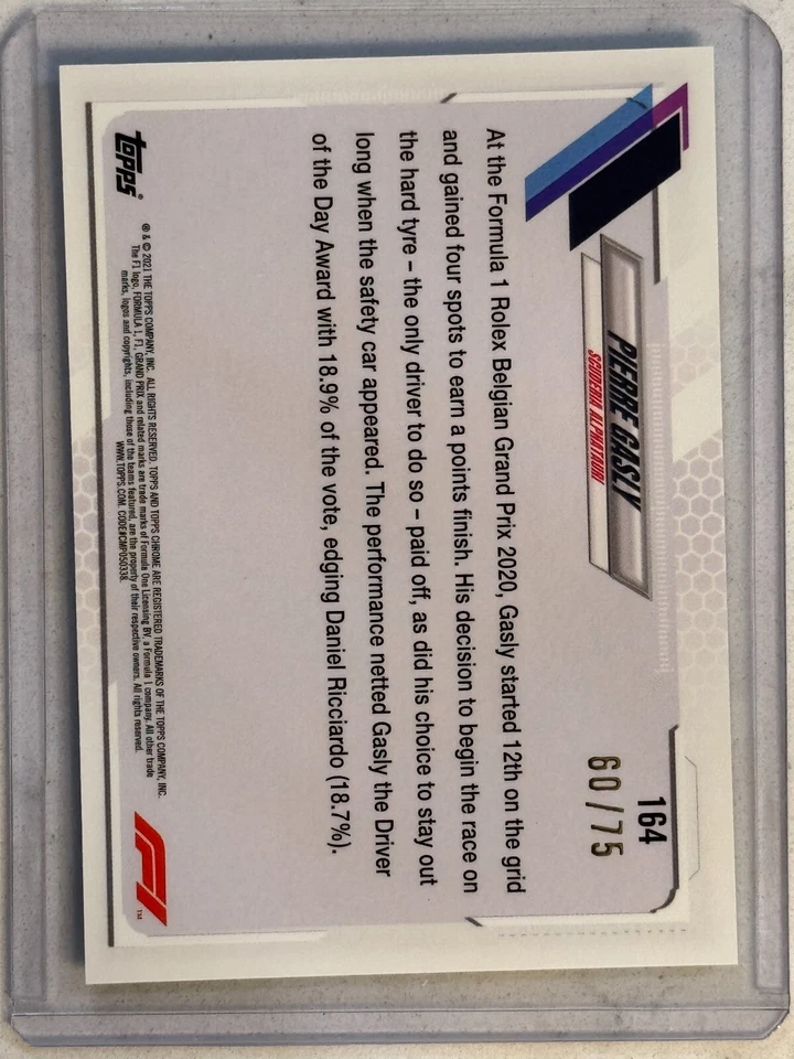 2021 Topps Chrome Sapphire Formula 1 F1 #164 Pierre Gasly Green /75 - Image 2 of 2