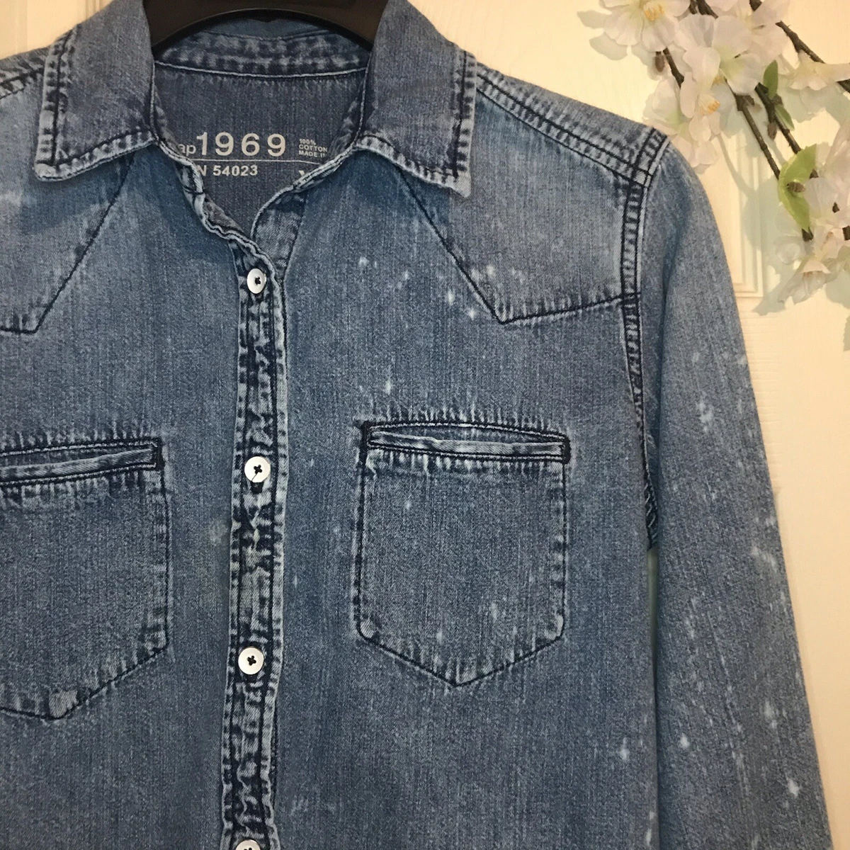 Gap 1969 Womens Denim Shirt Blouse Button Down Collared Top Size XS H