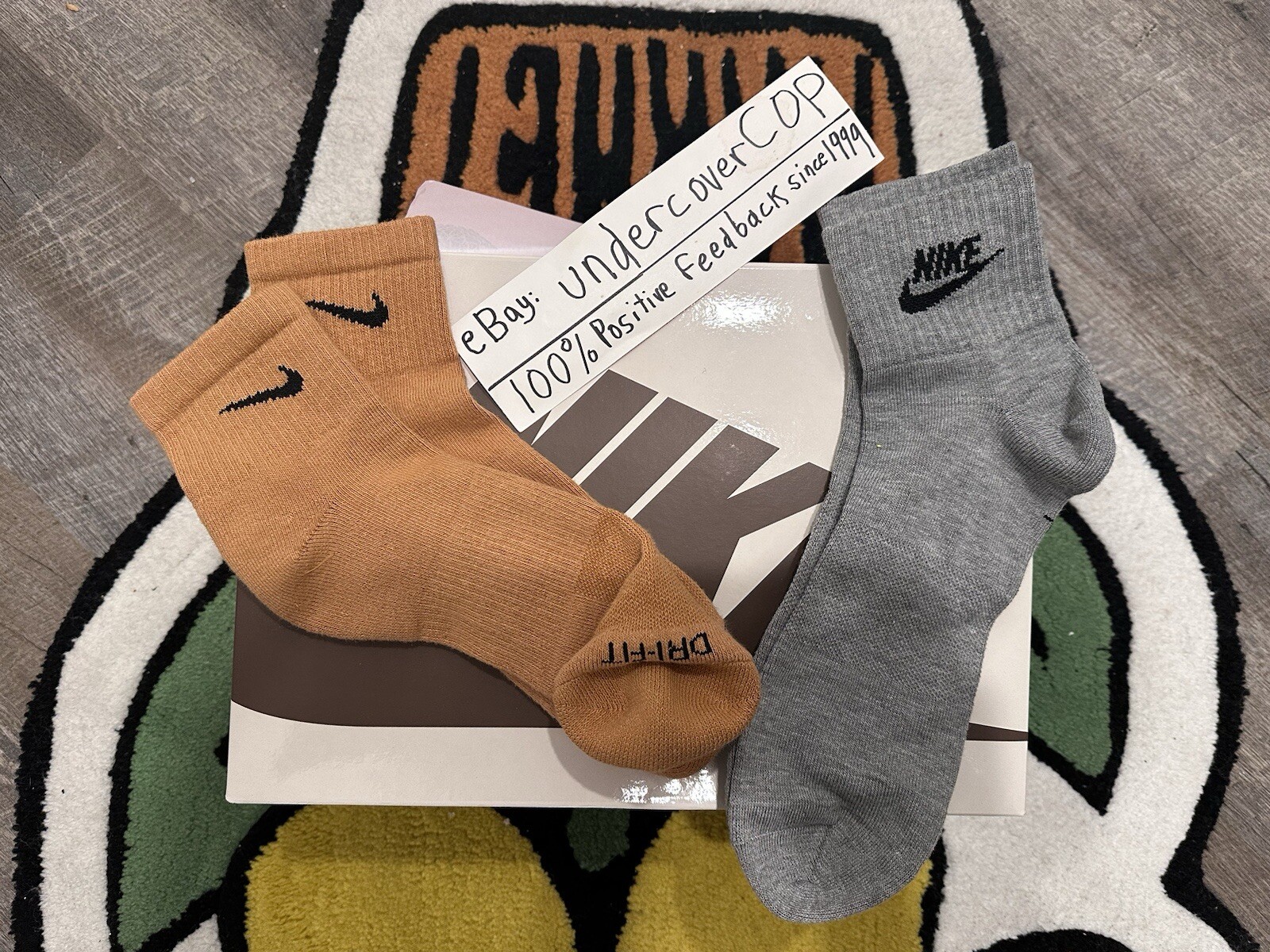 NIKE Ankle Socks Brown & Gray Dri-Fit Everyday Plus Cotton  XL 12-15 - 2 Pairs-image