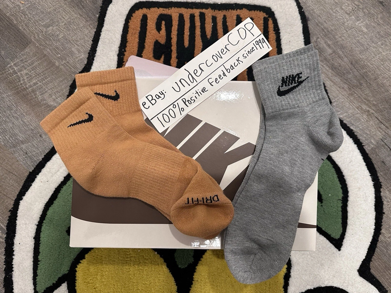 NIKE Ankle Socks Brown & Gray Dri-Fit Everyday Plus Cotton XL 12-15 - 2 Pairs