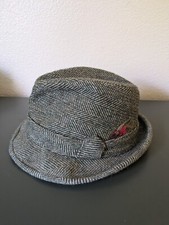 vintage STETSON fedora hat Size 7 3/8 Tweed Banded With Feather