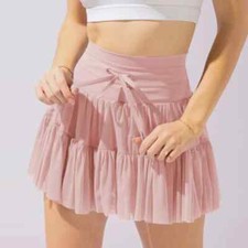 Solid Casual Short Skirt for Women Summer High Waist Mesh Pleated Mini Skirt