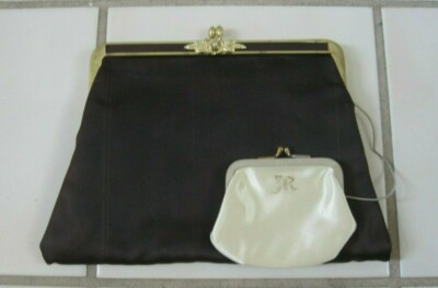 Vtg JR Brown Fabric Evening Purse Gold Tone Floral Clutch Clasp ...